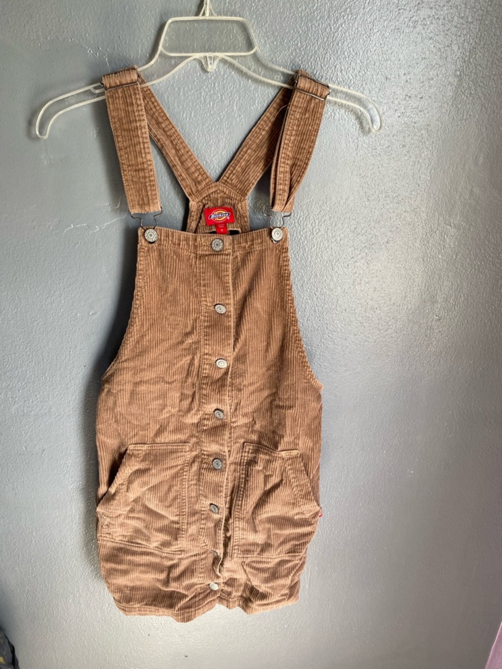 Dickies Tan Corduroy Overall Dress with Button Front